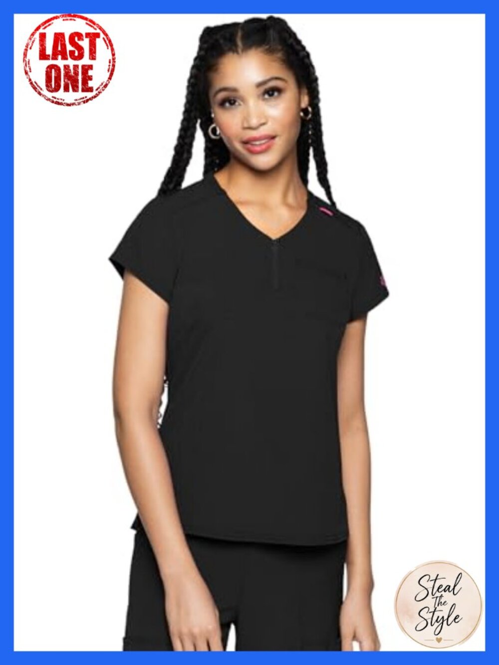 Women's Quarter Zip V-Neck Medical Scrub Top Tuckable Chest Pocket